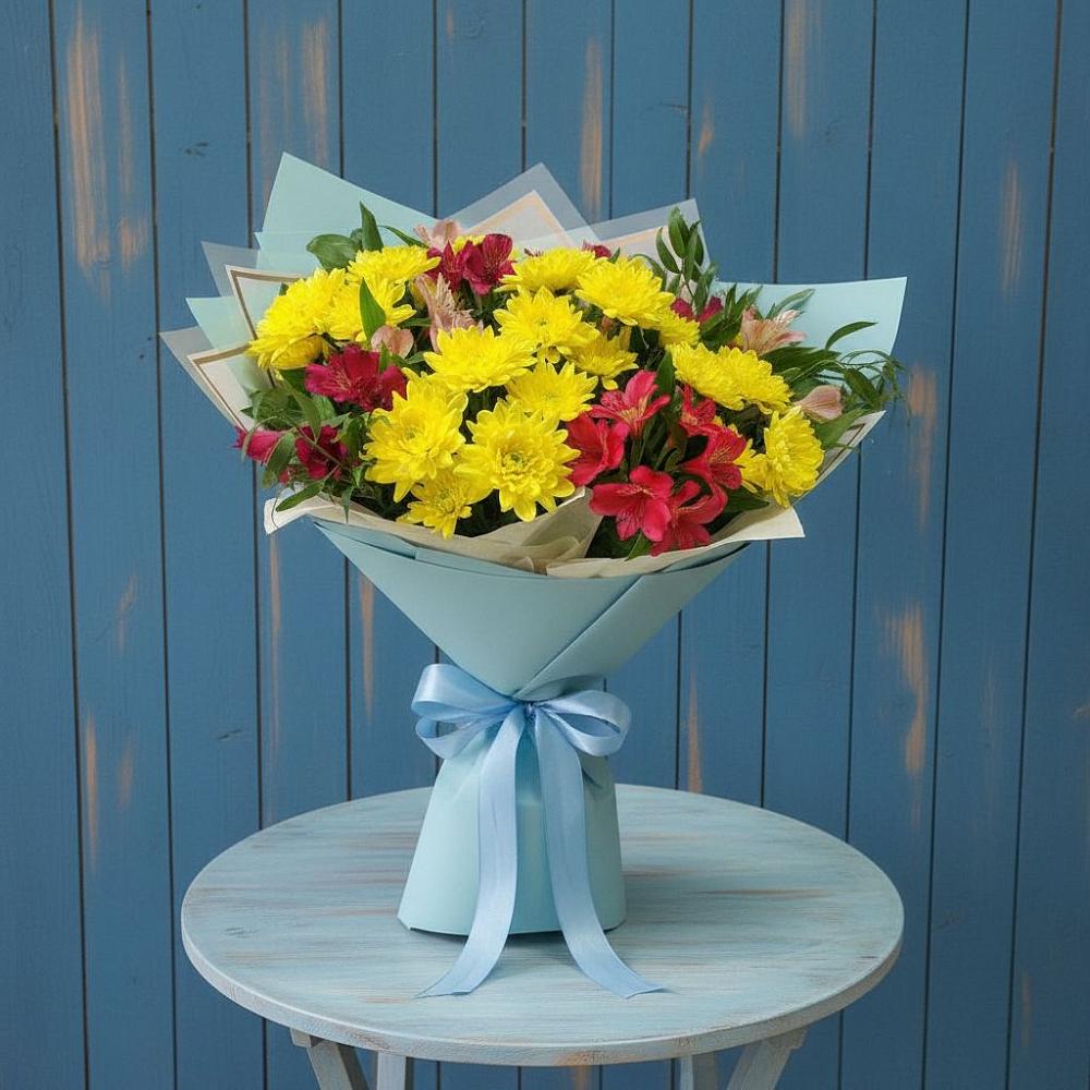 Букет цветов из: Альстромерии и Хризантемы в Шаран