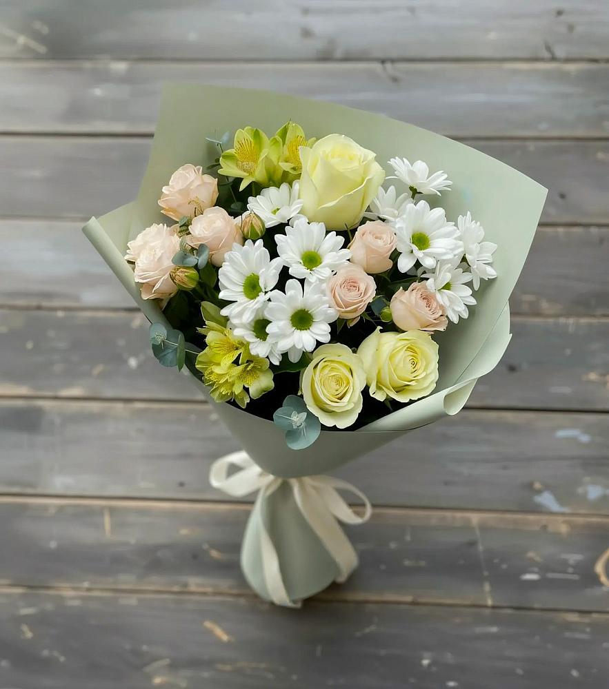 Букет цветов из: Альстромерии, Розы и Хризантемы в Шаран