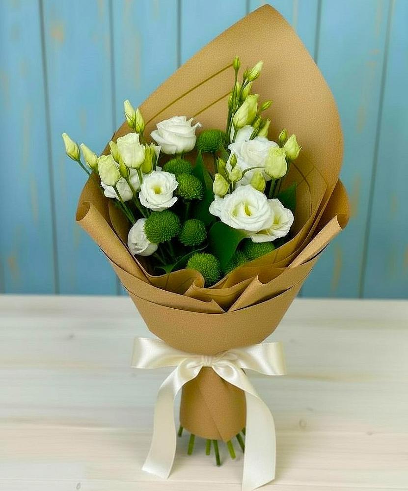 Букет цветов из: Хризантемы и Лизиантусы в Шаран