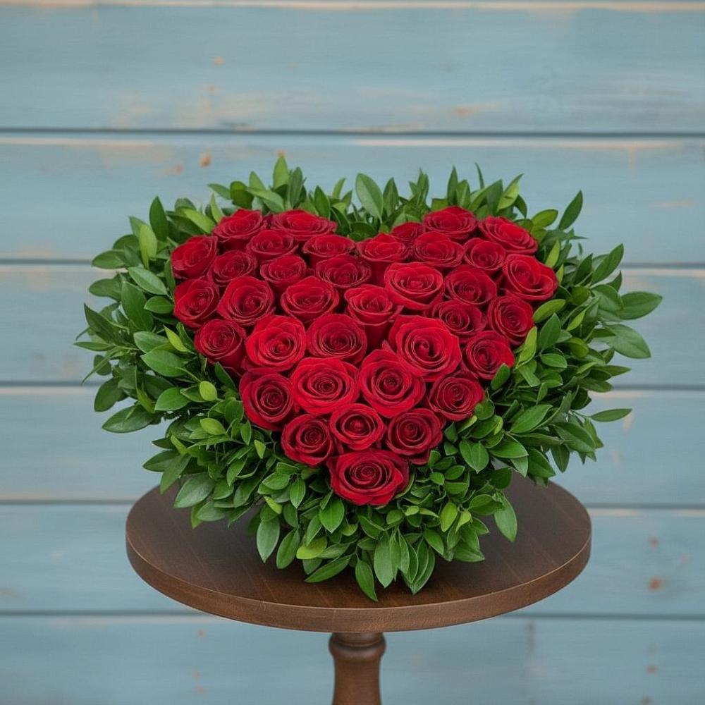 Цветочная композиция из Розы в виде сердца в Шаран