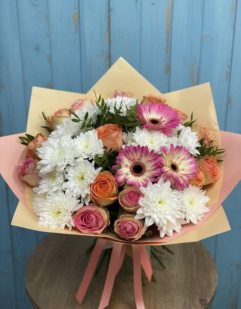 Букет цветов из: Розы, Герберы и Хризантемы в Шаран