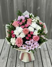 Букет цветов из:  Альстромерии, Гвоздики, Розы и Хризантемы в Шаран