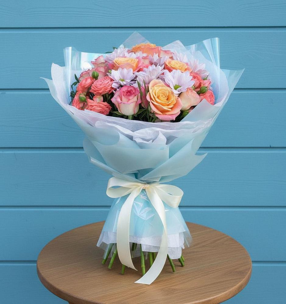 Букет цветов из: Хризантемы и Розы в Шаран